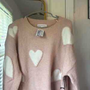 Soft Pink Heart Crewneck Sweater -